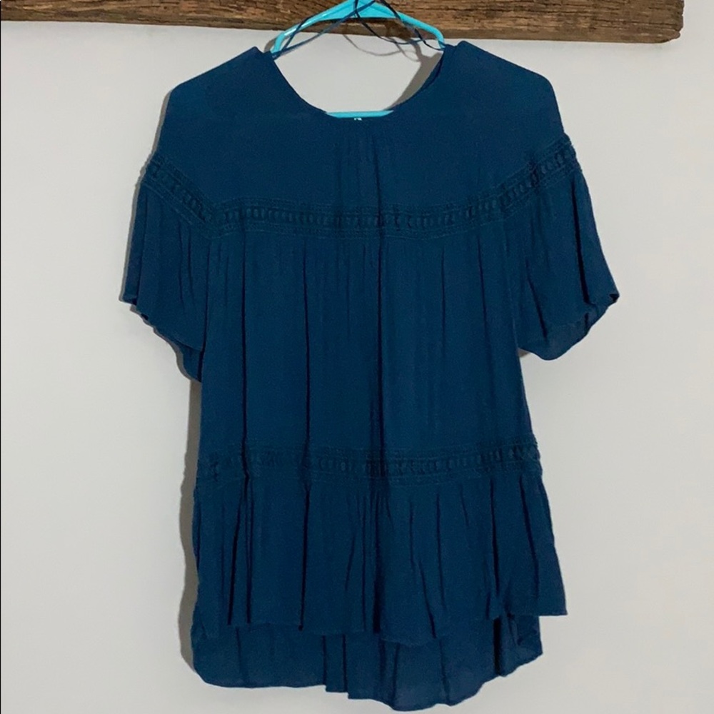 Blue partially textured blouse